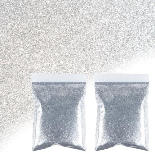 Fadcaer Silber-Glitzer, 100 g, ultrafeines Glitzerpulver, 2 Stück, Mehrzweck-Metallic-Silber-Glitzer für Nagelkunst, extra feiner Streu-Glanzstaub für Kartenherstellung, Schleim, Becher, Kerzen