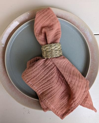 Farnberg Stoffservietten aus Musselin, Boho Stoff Serviette bügelfrei | Hochzeitsservietten | 100% Baumwolle Öko Tex Standard einfarbig, Uni | In Deutschland genäht | 40x40 cm | 8 Stück - Terracotta