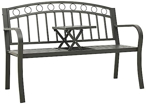 QZZCED Gartenbank mit Tisch Grau 120 cm Stahl, Parkbank aus Gartenbank für Terrasse Terrassenbank Outdoor Sitzbank Für Veranda, Balkon, Patio