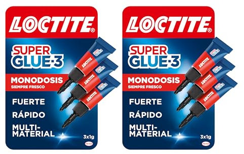 Loctite Super Glue-3 Original Monodosis (pack de 6 tubos x 1 g), pegamento universal con triple resistencia, adhesivo transparente, pegamento instantáneo extra fuerte