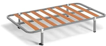 HOGAR24 ES Sommier Basique à Lattes de Bois, Structure en Tubes d'acier de 30 x 30 mm, Dimensions : 90 x 190 cm, avec Jeu de Pieds de 26 cm, roulettes sur 2 Pieds pour Un Meilleur déplacement