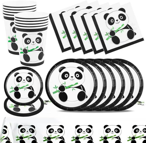 Ensemble de vaisselle de fête panda - Décoration de fête d'anniversaire - Thème panda - Décoration de vaisselle pour anniversaire d'enfant - Assiettes, tasses, serviettes, serviettes de table -