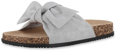 VAN HILL Damen Sandalen Pantoletten Schleifen Korkoptik