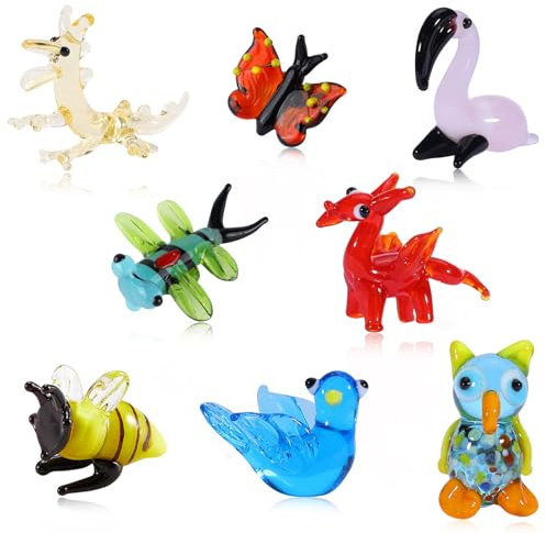 WEWAYSMILE 8 Uds Figuritas de Cristal Coleccionables, Arte de Vidrio Soplado, Figuras Sopladas a Mano Animale, Miniatura Soplada A Mano para Adornos de Mesa, Decoración del Hogar