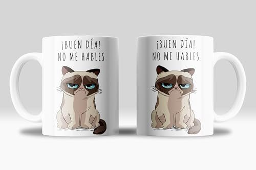 newseny Taza graciosa gato borde frase: Trabajo duro para que mi gato viva mejor - Taza gatos graciosos de 350ml - Taza regalo humor sarcástico (buen dia no me hables)