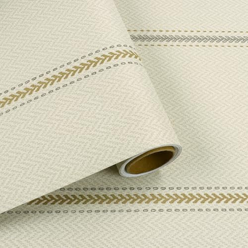 VaryFloral Klebefolie Möbel Beige Tapete Selbstklebend 30cmx300cm Klebefolie Arbeitsplatte Küche Leinen Textur Wandfolie Selbstklebend Gestreifter Stoff Tapete für Badezimmer Wohnzimmer Hotel