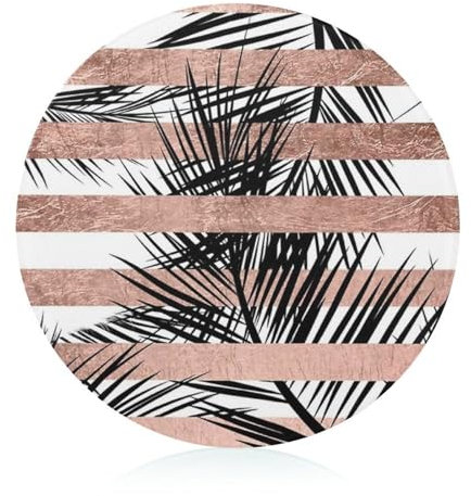 Trendy Tropical Palm Trees Chic Rose Gold Stripes Round Chopping Board Non-Slip Cutting Mat Glass Cake Stand for Kitchen