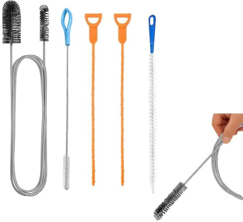 5 PCS Drain Declogger, Drain Unblocker and Cleaner Tool Double-Ended Nylon Pipe Cleaning Brush, Sink Unclogging Brush, Bathtub Basin Cleaning Hair Hook for Kitchen Bathroom Shower Plug Hole