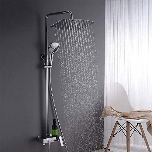 YHJZSM Shower Faucet, Single Handle Shower Mixer Tap Black Rainfall Shower with Shelf Shower Hot and Cold Water Tap,Chrome
