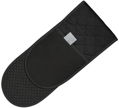 Black Double Oven Gloves – Heat Resistant 250°C Silicone Gloves, Extra Long Oven Mitts, Non-Slip Grip for Cooking, Baking, BBQ, Kitchen Gloves