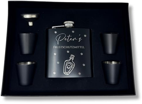 Flachmann Set mit Gravur - Personalisiert mit Namen - Geschenkidee für Hochzeit und Männer - Edelstahl Trauzeuge (Design 12)