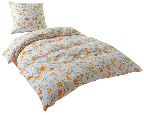 Traumschlaf Mikrofaser Ganzjahres Bettwäsche Set • Geblümtes Design in Gelb • Weich, Pflegeleicht & Atmungsaktiv • mit Reißverschluss • 200x220 cm + 2 Kissenbezüge 80x80 cm