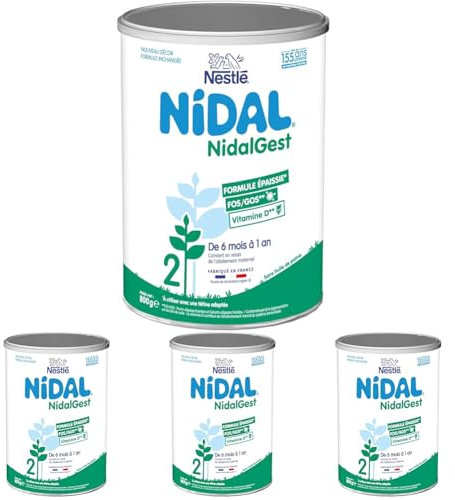 Nestlé Nidalgest 2 Lait bébé 2ème âge en poudre de 6 à 12 mois - Formule épaissie - Boîte de 800g (Lot de 4)