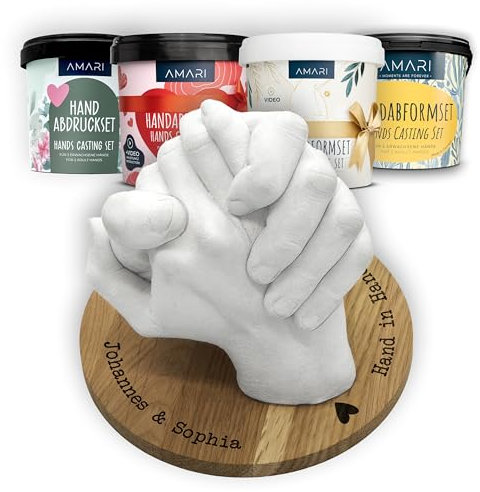 Amari® Handabdruck Set für Paare und Familie (Personalisiert) – Gipsabdruck Set Hände – Gips Hand Paar Gipshandabruck Geschenk, Hochzeitsgeschenk, Jahrestag Partner Geschenke, Paar Geschenke