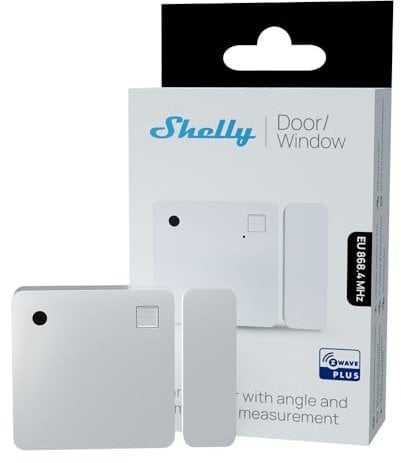 Shelly Wave Door/Window Weiß, Z-Wave Smart Tür- und Fenstersensor, Z-Wave Hub Erforderlich, Lux- und Neigungswinkelmessung, Sicherheit, Hausautomation, SmartStart, Sofortige Reaktion