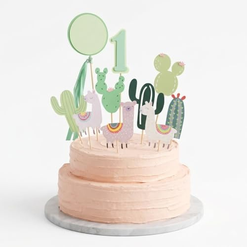 Regendeko Tortenstecker aus Papier, 1 Jahr Happy Birthday Alpaka Tortendeko Geburstag Deko Lama Kaktus Die Wüste Party Kuchendekoration
