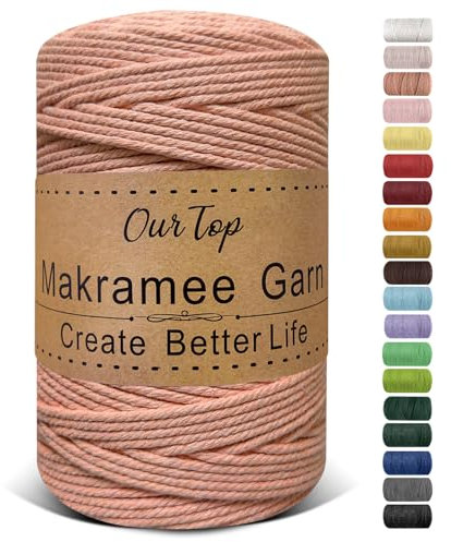 OurTop Premium Makramee Garn Dunkelrosa, 3mm x 300m Macrame Cord Makramee Schnur Makramee Kordel, Garn für DIY Handwerk, Weben Dekoration, Hängepflanze Pflanze Aufhänger