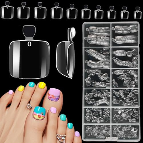 XIAOHEBAN 240 Pièces Faux Ongles Pieds, 12 Tailles Capsule Americaine Ongle Pied, Acrylique Faux Ongles Transparent, Capsule Ongle Artificiels pour Femmes Filles Salon de Manucure Nail Art