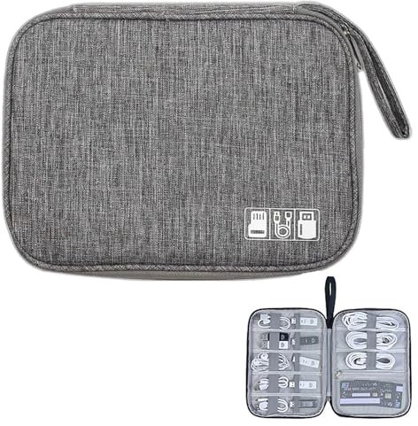Eastrise Large Capacity Travel Cable Organiser Bag - Shockproof Electronics Accessories Organizer with 8 Compartments for Cables, Power Bank, Chargers & More (Grey/1 Pcs)