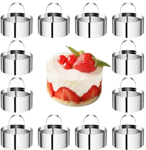 Rizthyn 12 Pièces Emporte Piece Rond, Cercle à Patisserie en Acier Inoxydable, Moule à Mousse, Emporte-pièces, Cercles Présentation, Anneaux Dessert, Anneau à Gâteau, pour Biscuits Pâtisseries Gâteaux