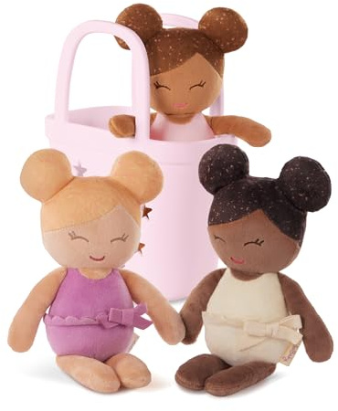 LullaBaby Bath Baby Dolls, Washable Water Play Set with Pink Basket | 3 soft 9-inch baby dolls and pink carrying basket with star cutouts for bath, pool, and pretend play, 4-Piece Set, 2+ Years