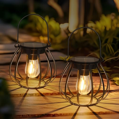 Kimjo Farolillos Solares Exterior - Solar Lantern Outdoor en Forma de Maceta IP65 Impermeable Blanco Cálido - Linterna Solar Jardin Decoraciones para Patio y Balcón 2 Piezas