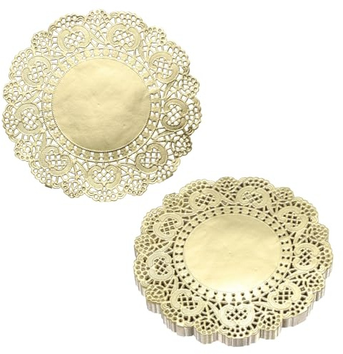 QUARKZMAN 100 Stück Tortenspitzen 12,7cm Rund Dekoratives Tortenpapier Gold | Tortendeckchen aus Spitzenpapier für Kuchen Desserts Lebensmitteldekoration Hochzeit Geburtstag
