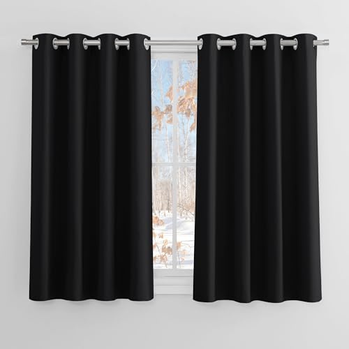 PONY DANCE Blackout Eyelet Curtains, Black, 2 Panels, 46 x 40 Inch | Thermal Insulated 40 Inch Drop Curtains for Small Windows, Super Soft Blackout Drapes for Bedroom, Office, Study or Kitchen