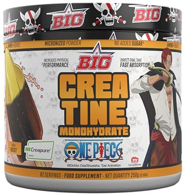 BIG - Creatina ONE PIECE - Creatina Monohidratada Creapure - Edición Exclusiva con 12 Tazos Coleccionables - Rendimiento Físico, Recuperación - Materia Prima Premium (250g, Fresh Rocket)