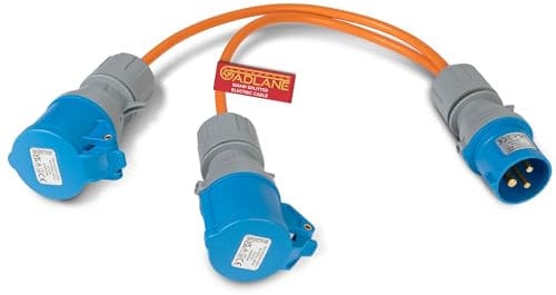 GADLANE 16amp Splitter Cable - 16amp Plug to 2x 16A Sockets, 240V Orange Caravan Electric Adapter, 2 Way Power Splitter Electric Hook Up Cable for Camping, Motorhomes, Generators, Catering Trailers