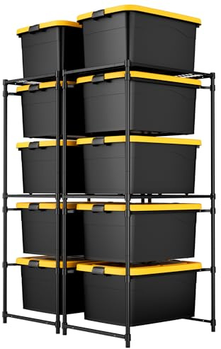 WORKPRO 2 Pack 5-Tier Tote Storage Rack, Heavy-Duty 27 Gallon Tote Storage Rack Holds 10 Totes, 1050 LBS Storage Bin Rack for Garage, Kitchen, or Basement, 30.5x22.5x69, Black