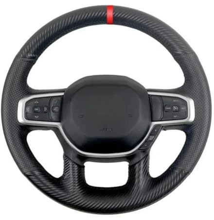 VBCXGV Hand Sewing Carbon Black Leather Car Steering Wheel Cover Interior Accessories, For Dodge RAM 1500 2019-2023
