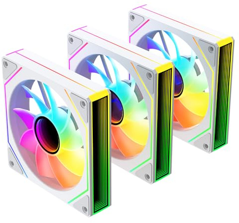 TZMRIT PRISM 4 MAX ARGB PC Lüfter 120mm,Weiß,3 x 120MM-Reverse | ARGB Infinity Mirror Gehäuselüfter,Ansaugung (Intake) für Boden/Seite,58.36CFM/1600 RPM/2.07MMH2O,4PIN PWM & 5V 3PIN ARGB