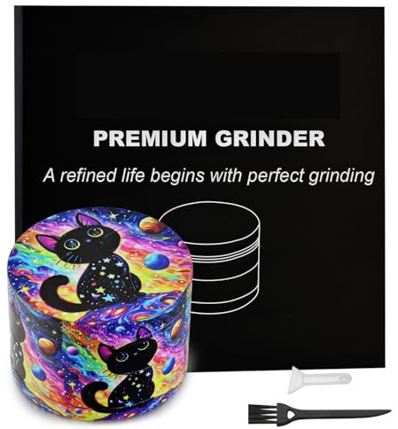 Sytranrein Herb Grinder – 4 Piece Grinder with Magnetic Top, Shark Teeth & Pollen Catcher –50mm Metal Grinder for Dry Herbs & Spices (Star Cat)