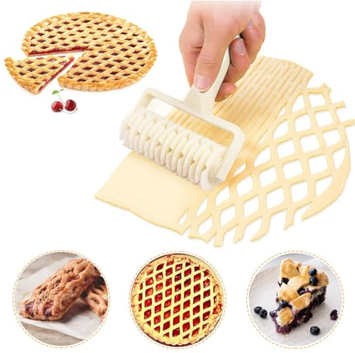 Gitter Teigschneider, Kunststoff Teigroller,Weiß Kunststoff Teigschneider Backen Werkzeug,Plätzchen-Pie Pizza Pastry Rollenscherblock DIY Form