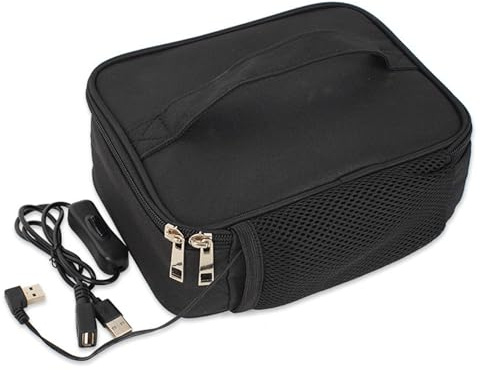 Lawnrden Portable Food Warmer, 12V Heated Lunch Bag USB Charging Lunch Box Mini Oven Microwave Oxford Warmer for Car Truck Travel Camping Office Home Use (Black)