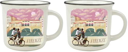 Legami - Tazza Cup-puccino in Porcellana New Bone China, Tema Firenze, Tazza da Colazione, World Cities, Mug Caffè Thé, Lavabile in Lavastoviglie, Diametro 10 cm, Capacità 350 ml (Confezione da 2)