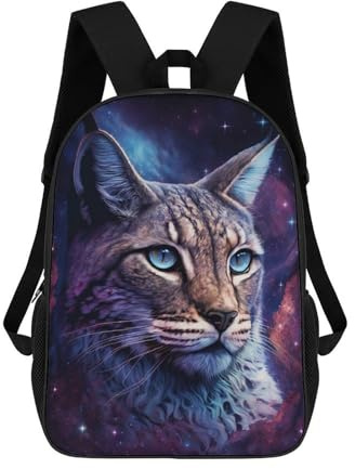 sinyumoney Cosmic Lynx Portrait Print-2 Rucksack Wasserabweisender Reiserucksack Computertasche Für Campus Outdoor Reisen Sport 17inch