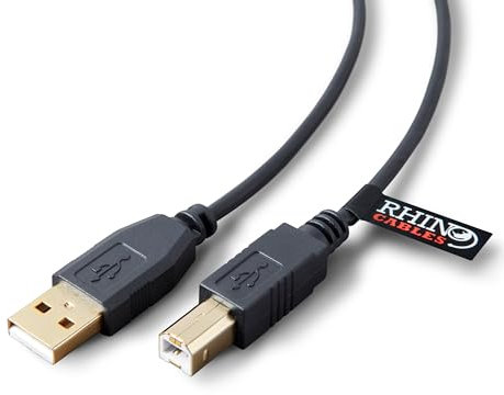 rhinocables USB 2.0 Printer Cable | Gold Connectors, High-Speed 480 Mbps Data Transfer | Multi-Shielded A-Male to B-Male | Universal Compatibility for Printers & External Hard Drives (1m,Black)