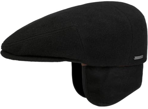 Stetson Kent Wool Ear Flaps Flat Cap for Men - Made in the EU - Flat Cap with Ear Protection - with Cashmere - Fall/Winter Ear Warmer Cap - Peaked Cap