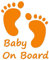 JasonCarlMorgan JCM Graphics Baby On Board 150mm Iron On Transfer, Neon Orange