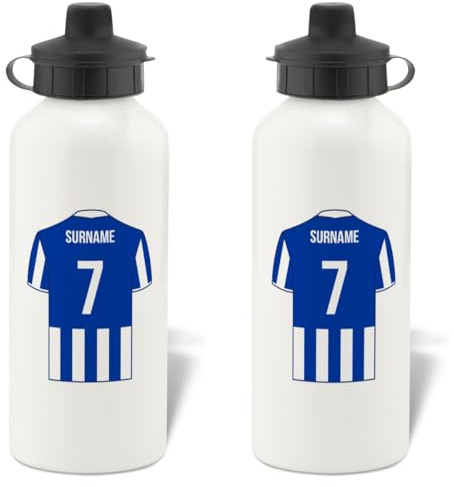 Go Find A Gift Personalised Football Shirt Design Aluminium Water Bottle for Brighton and Hove Albion FC fans - 600ml - White Bottle