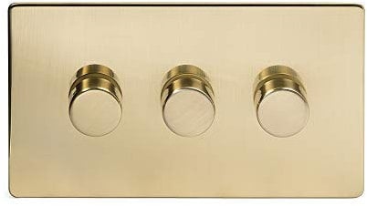 24k Brushed Brass Gold 2 Way Intelligent Trailing Dimmer Switch Screwless Faceplate (3 Gang 2 Way)