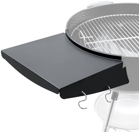 Upgraded Grill Tisch Regal für Kugelgrills 22 Zoll, Beistelltisch Ablage ersetzt Weber Master Touch & Original Holzkohlegrill, Grillzubehör für Weber Wasserkocher, Outdoor Stahl BBQ Tisch Regal