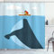 ABAKUHAUS Walfisch Duschvorhang, Sonnenschiff Cartoon, Stoffliches Gewebe Badezimmerdekorationsset mit Haken, 175 x 180 cm, Blau