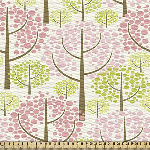 ABAKUHAUS Baum Gewebe als Meterware, Japanische Kirschblüten, Schön Gewebten Stoff für Polster und Wohnaccessoires, 1M (148x100cm), Weiß Grün Rosa