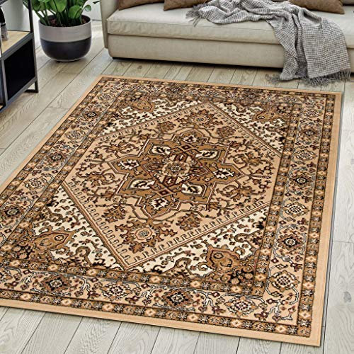 Carpeto Rugs Teppich Orientalisch Beige Klassisch Muster Kurzflor Öko-Tex Wohnzimmer 200 x 300 cm