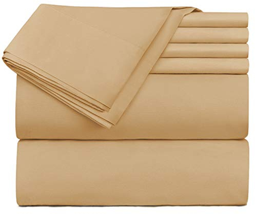 Hearth & Harbor Bed Linen Set - Twin Size - 4 Piece - Microfiber - Deep Pocket - Camel