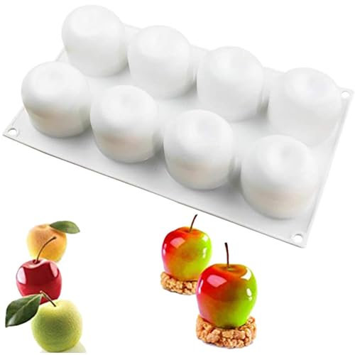 OCPO KITCHEN 3D Silikonform Apfel, Silikon Dessert Formen, Silikonform Backform Weihnachten Apfel Form, Pralinen Silikonform für Schokoladen Gelee Eiswürfel Pudding Mousse Seife (8 Mulden)
