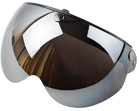 VCOROS W bubble helmet visor for universal Retro 3-snap Vintage Scooter open face and half face Motorcycle Helmets Anti-UV Anti-Scratch (Silver)